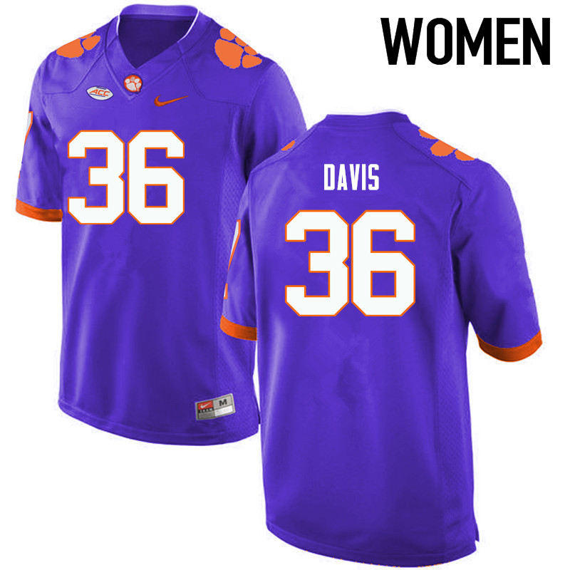 Women Clemson Tigers #36 Judah Davis College Football Jerseys-Purple